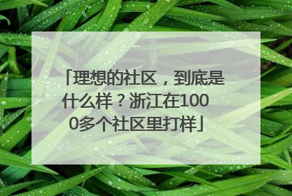 理想的社区，到底是什么样？浙江在1000多个社区里打样