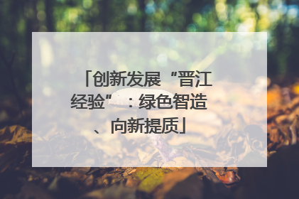 创新发展“晋江经验”：绿色智造、向新提质