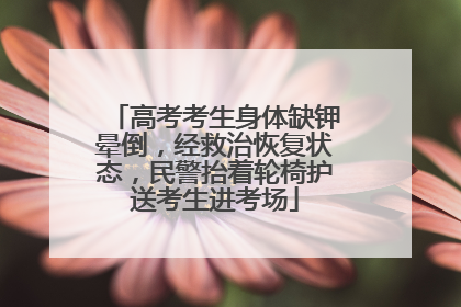 高考考生身体缺钾晕倒，经救治恢复状态，民警抬着轮椅护送考生进考场